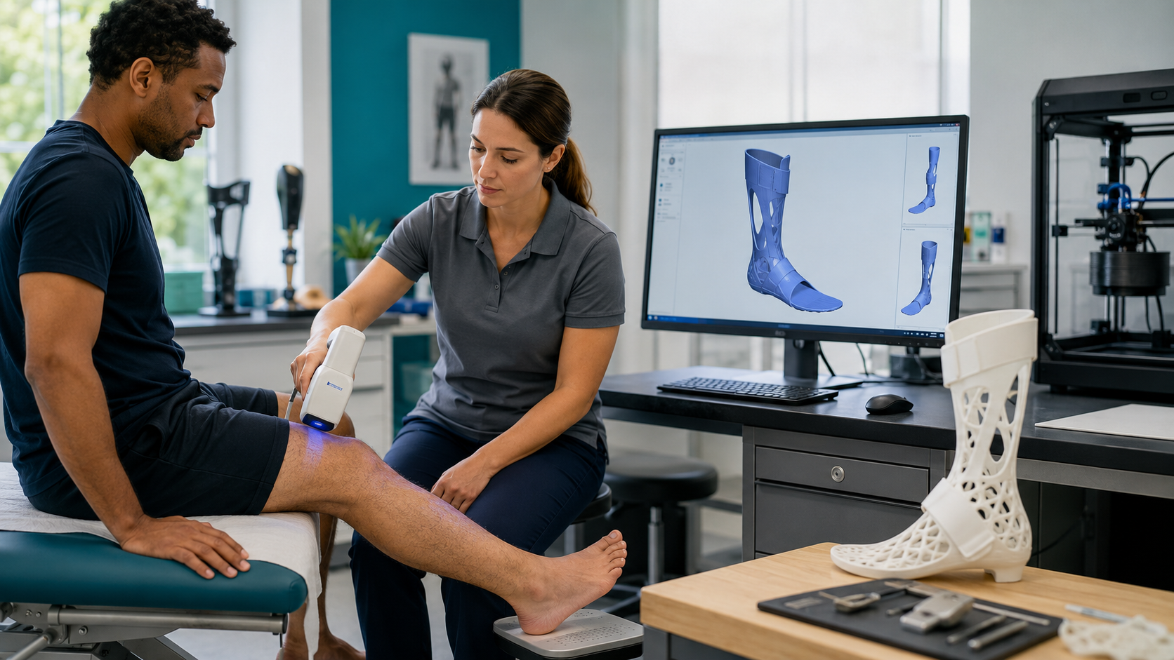 Clinician using 3D scanning and digital orthotic design