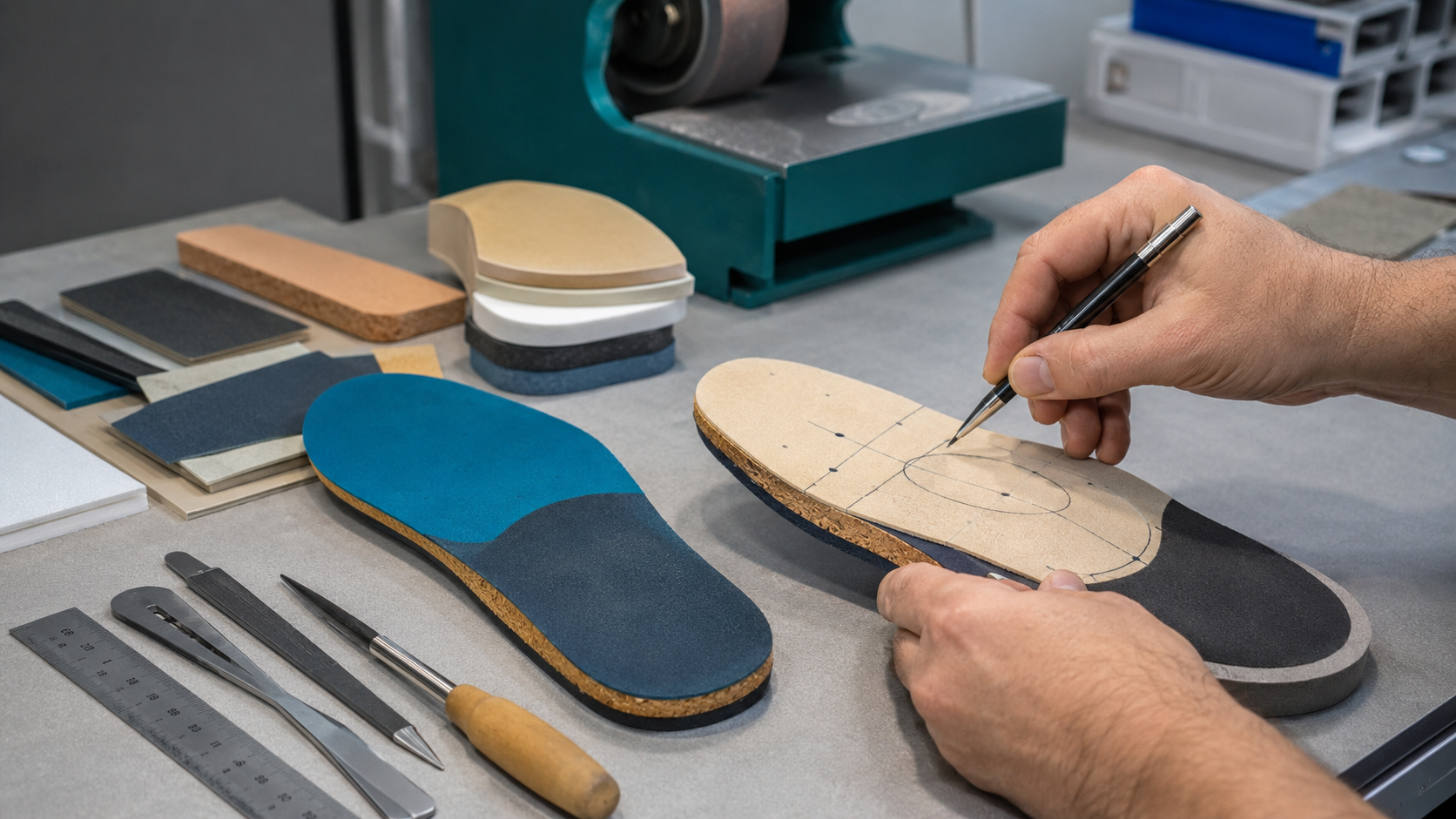 Precise clinical modification of an orthopedic insole at the workbench