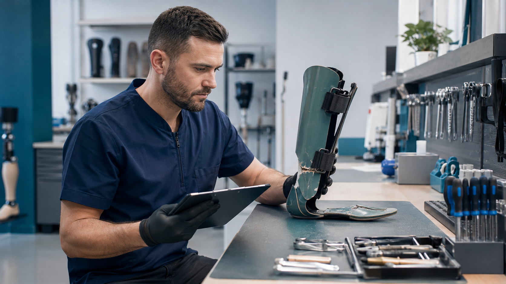 Professional inspection of a damaged prosthetic or orthotic device