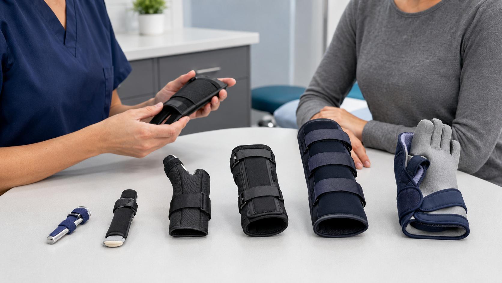 Selection of prefabricated finger, thumb, wrist and hand orthoses