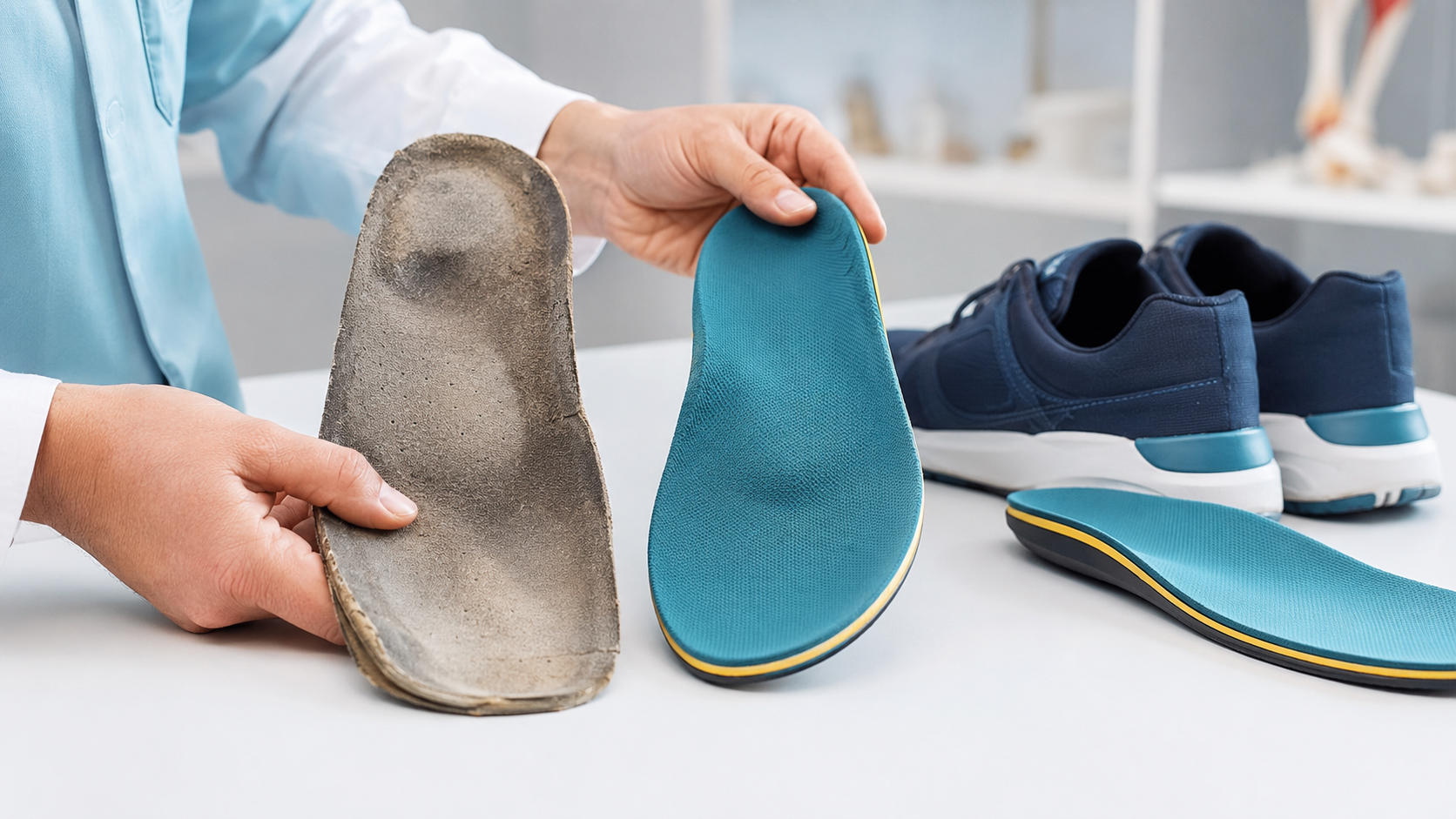 Comparison of a worn orthopedic insole and a new replacement